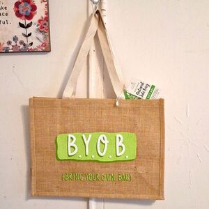 BYOB JUTE natural biodegradable tote bag
